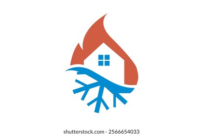 Fire combination with Home and batu ice snow in white background , flat minimalist vector logo design Pro Vector