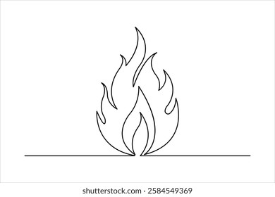 Fire continuous one line art drawing of flame shape, bonfire outline vector illustration

