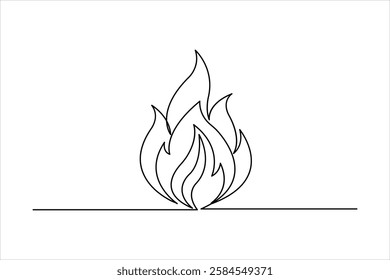 Fire continuous one line art drawing of flame shape, bonfire outline vector illustration

