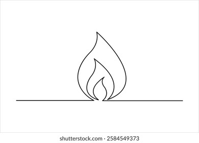 Fire continuous one line art drawing of flame shape, bonfire outline vector illustration

