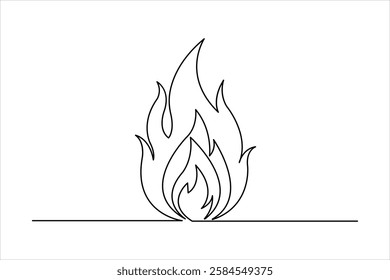 Fire continuous one line art drawing of flame shape, bonfire outline vector illustration

