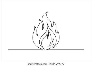 Fire continuous one line art drawing of flame shape, bonfire outline vector illustration

