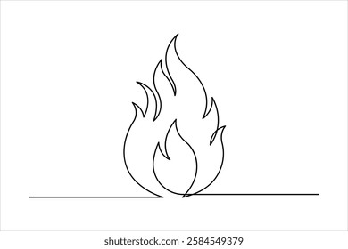 Fire continuous one line art drawing of flame shape, bonfire outline vector illustration

