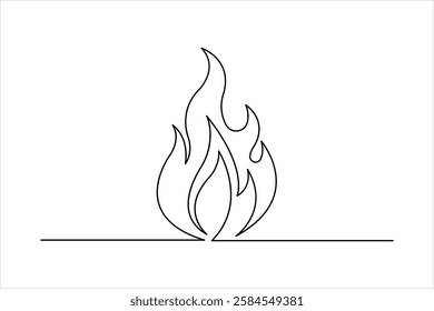 Fire continuous one line art drawing of flame shape, bonfire outline vector illustration

