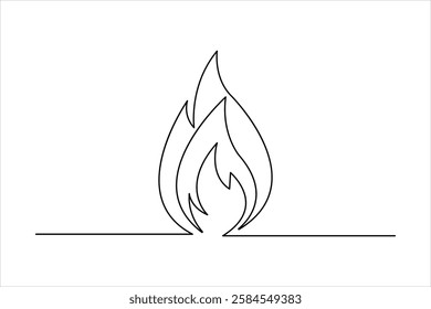 Fire continuous one line art drawing of flame shape, bonfire outline vector illustration

