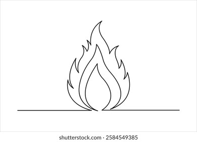 Fire continuous one line art drawing of flame shape, bonfire outline vector illustration

