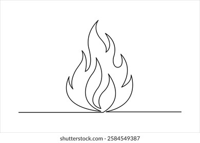 Fire continuous one line art drawing of flame shape, bonfire outline vector illustration

