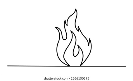 Fire continuous one line drawing illustration. Flame linear icon