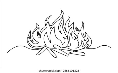 Fire continuous one line drawing vector illustration. Flame linear icon