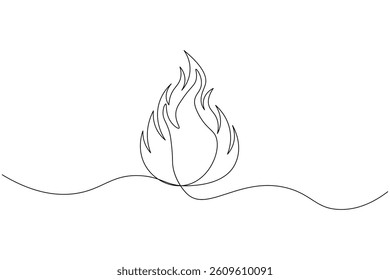 Fire continuous one line drawing and minimalist style isolate outline vector icon
