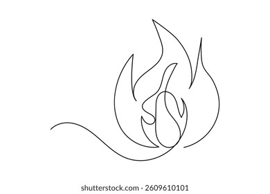 Fire continuous one line drawing and minimalist style isolate outline vector icon