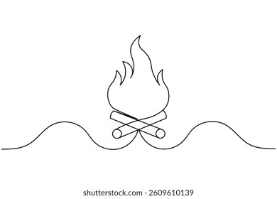 Fire continuous one line drawing and minimalist style isolate outline vector icon