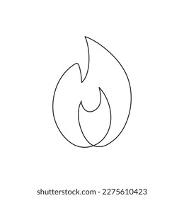 Fire continuous single art line drawing. Flame shape, bonfire, gas icon. Vector outline illustration