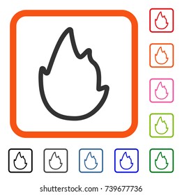 Fire Contour icon. Flat grey iconic symbol in an orange rounded rectangular frame. Black, gray, green, blue, red, orange color additional versions of Fire Contour vector.