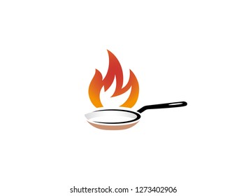 Fire cooking in a pan with flame inside Logo