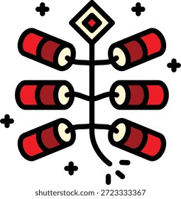 Ícone do Fire Cracker em Estilo de Linha Preenchida Traço editável
