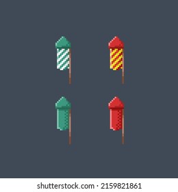 juego de cracker de incendios con diferente color en el estilo de arte de píxeles