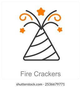 Fire Crackers e ícone de celebração conceito