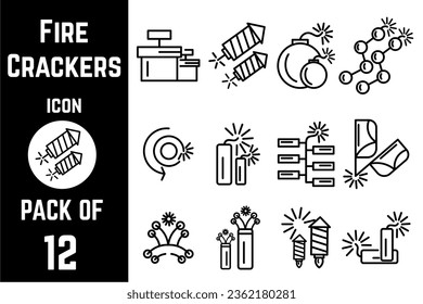 Plantilla vectorial del paquete de iconos de crackers de fuego o Fireworks