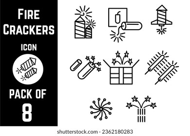 Plantilla vectorial del paquete de iconos de crackers de fuego o Fireworks