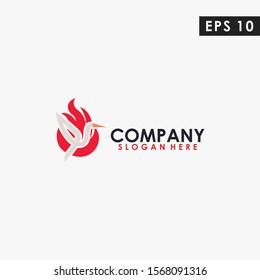 Fire Of Crane Logo Design Modern Vector Template. Crane Logo. Vector Illustration