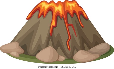 Cartoon-Symbol des Feuerkraters. Bergausbruch mit heißer Lava