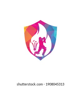 Fire cricket player vector logo design. Cricket fire logo icon. Batsman playing cricket and fire combination logo