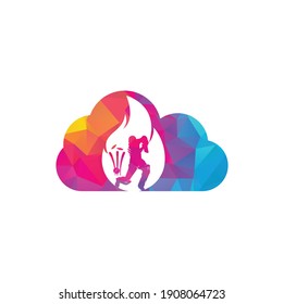 Fire cricket player vector logo design. Cricket fire cloud logo icon. Batsman playing cricket and fire combination logo