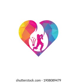 Fire cricket player vector logo design. Cricket fire love logo icon. Batsman playing cricket and fire combination logo.