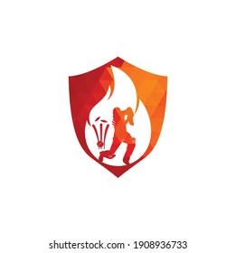 Fire cricket player vector logo design. Cricket fire logo icon. Batsman playing cricket and fire combination logo