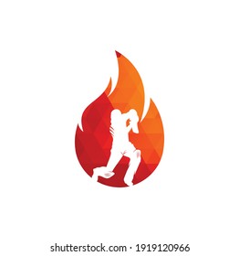 Fire cricket player vector logo design. Cricket fire logo icon. Batsman playing cricket and fire combination logo.