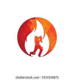 Fire cricket player vector logo design. Cricket fire gear logo icon. Batsman playing cricket and fire combination logo.