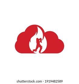 Fire cricket player vector logo design. Cricket fire cloud logo icon. Batsman playing cricket and fire combination logo