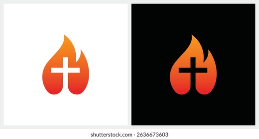 fire cross church logo design vector template