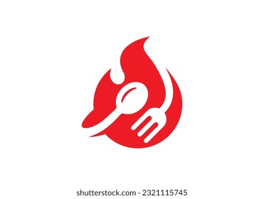fire and cutlery logo combination. hot bbq restaurant food icon vector concept.