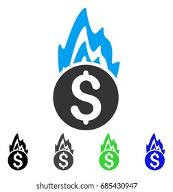 Fire Damage flat vector pictograph. Colored fire damage gray, black, blue, green pictogram versions. Flat icon style for graphic design.