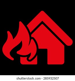 Fire Damage icon from Business Bicolor Set. This flat vector symbol uses red color, rounded angles, and isolated on a black background.