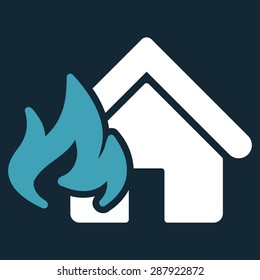 Fire Damage icon from Business Bicolor Set. This flat vector symbol uses blue and white colors, rounded angles, and isolated on a dark blue background.