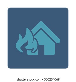 Fire Damage icon. This flat rounded square button uses cyan and blue colors and isolated on a white background.
