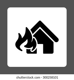 Fire Damage icon. This flat rounded square button uses black and white colors and isolated on a gray background.