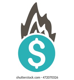 Fire Damage icon. Vector style is bicolor flat iconic symbol with rounded angles, grey and cyan colors, white background.