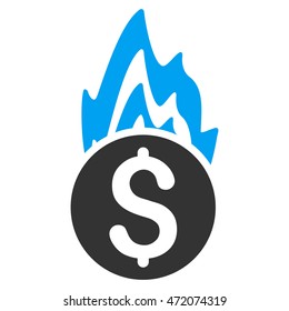 Fire Damage icon. Vector style is bicolor flat iconic symbol with rounded angles, blue and gray colors, white background.