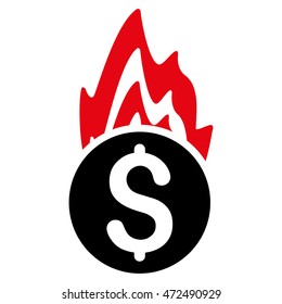 Fire Damage icon. Vector style is bicolor flat iconic symbol with rounded angles, intensive red and black colors, white background.