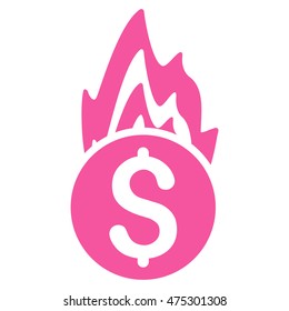 Fire Damage icon. Vector style is flat iconic symbol with rounded angles, pink color, white background.