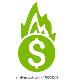 Fire Damage icon. Vector style is flat iconic symbol with rounded angles, eco green color, white background.