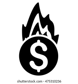 Fire Damage icon. Vector style is flat iconic symbol with rounded angles, black color, white background.