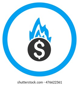 Fire Damage rounded icon. Vector illustration style is flat iconic bicolor symbol, blue and gray colors, white background.