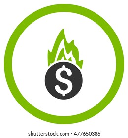 Fire Damage rounded icon. Vector illustration style is flat iconic bicolor symbol, eco green and gray colors, white background.
