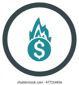 Fire Damage vector bicolor rounded icon. Image style is a flat icon symbol inside a circle, soft blue colors, white background.