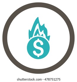 Fire Damage vector bicolor rounded icon. Image style is a flat icon symbol inside a circle, grey and cyan colors, white background.